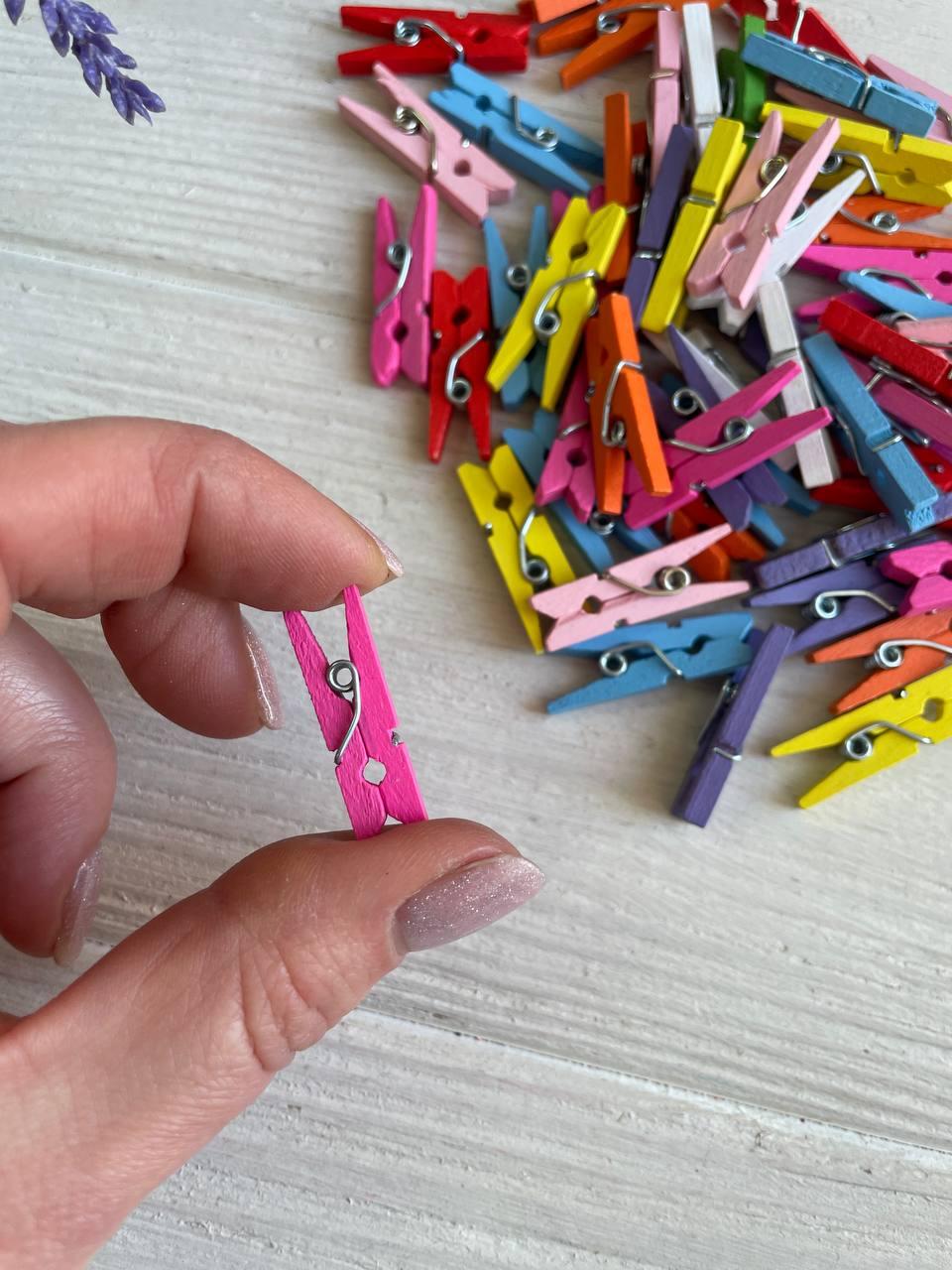 Прищіпки дерев'яні 3 * 0,8 см , мікс 100 шт, фото 1