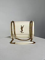 Женская сумка Yves Saint Laurent Medium Sunset in Smooth Leather Cream/Gold (кремовая) крутая сумочка KIS99153
