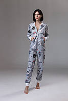 Серая женская пижама с карманом на попе комбинезон серый панды Sensey Сіра жіноча піжама з кишенею на попі
