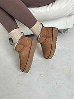 Женские стильные угги Ugg Ultra Mini Platform Chestnut (коричневые) модная зимняя обувь art0544 Угги тренд