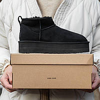 Женские стильные угги UGG Ultra Mini Platform Black Suede (черные) модная зимняя обувь 1636 Угги тренд