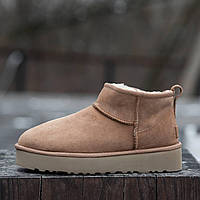 Женские стильные угги UGG Ultra Mini Mid Platform Chestnut Suede (коричневые) модная зимняя обувь 1626 Угги