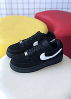 Мужские зимние кроссовки Nike Air Force 1 Low Black Fur (черные) низкие стильные кроссовки арт6974 Найк тренд