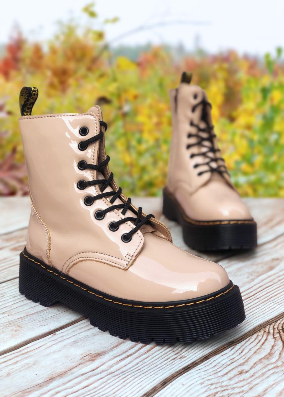 Женские зимние ботинки Dr. Martens Jadon Patent Beige (бежевые) высокие повседневные боты арт6471 Др Мартинс - фото 3 - id-p2054828214