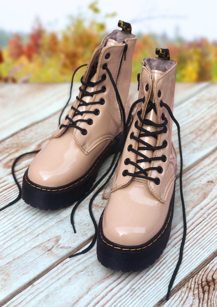 Женские зимние ботинки Dr. Martens Jadon Patent Beige (бежевые) высокие повседневные боты арт6471 Др Мартинс - фото 7 - id-p2054828214