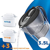 Кувшин для очистки воды Brita Marella XL 3,5 л Фильтр для жесткой воды Черный + сменные картриджи 4 шт