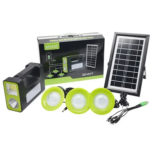 Сонячна зарядна система GDLITE GD-8117 + Панель + ліхтар + power bank + 3 лампи