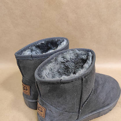 СЕРЫЕ угги экоЗАМША с рыжей лейбл UGG на пяточке короткие (h=16 см) на плоской подошве унисекс, фото 4