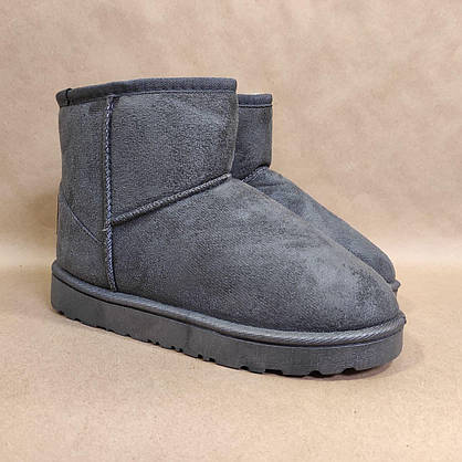 СЕРЫЕ угги экоЗАМША с рыжей лейбл UGG на пяточке короткие (h=16 см) на плоской подошве унисекс, фото 3