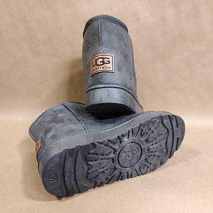 СЕРЫЕ угги экоЗАМША с рыжей лейбл UGG на пяточке короткие (h=16 см) на плоской подошве унисекс, фото 5