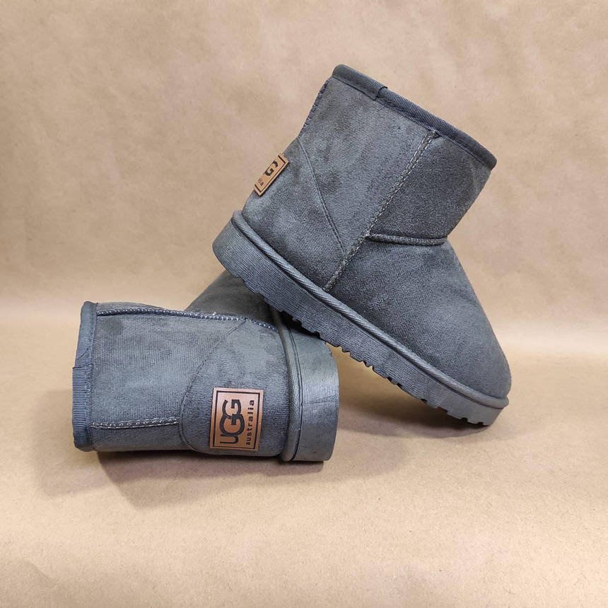 СЕРЫЕ угги экоЗАМША с рыжей лейбл UGG на пяточке короткие (h=16 см) на плоской подошве унисекс, фото 1