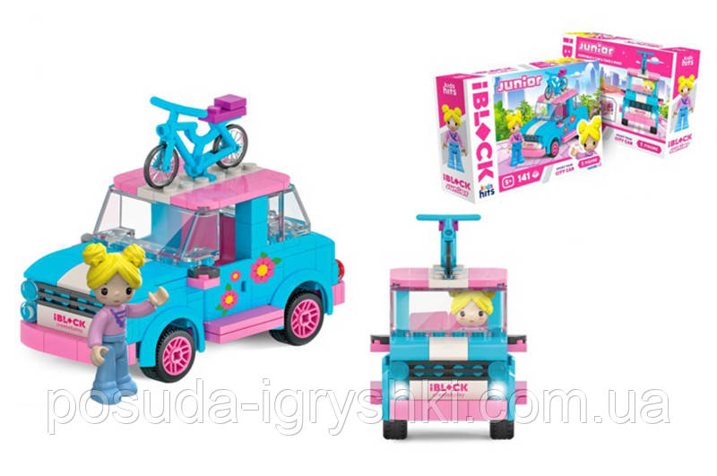 Конструктор Kids hits IBLOCK JUNIOR KH08/002/4, Дівчатка, Спорт Тур Міський автомобіль,173 деталі, наліпки, в коробці 24*16*6