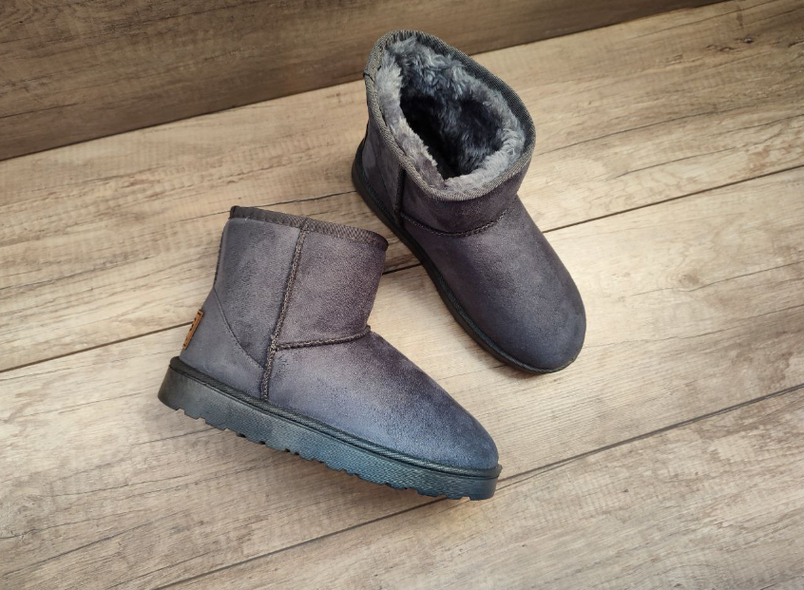UGG СЕРЫЕ угги экозамшевые с РЫЖЕЙ лейбл на пяточке короткие (h=16 см) на плоской подошве.унисекс, фото 1