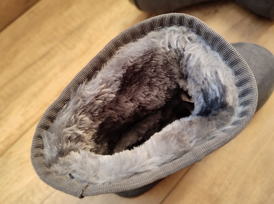 UGG СЕРЫЕ угги экозамшевые с РЫЖЕЙ лейбл на пяточке короткие (h=16 см) на плоской подошве.унисекс, фото 5