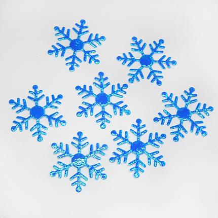 Аплікації "Сніжинки" 3 см, на тканинній основі, блакитні (50 шт), фото 2