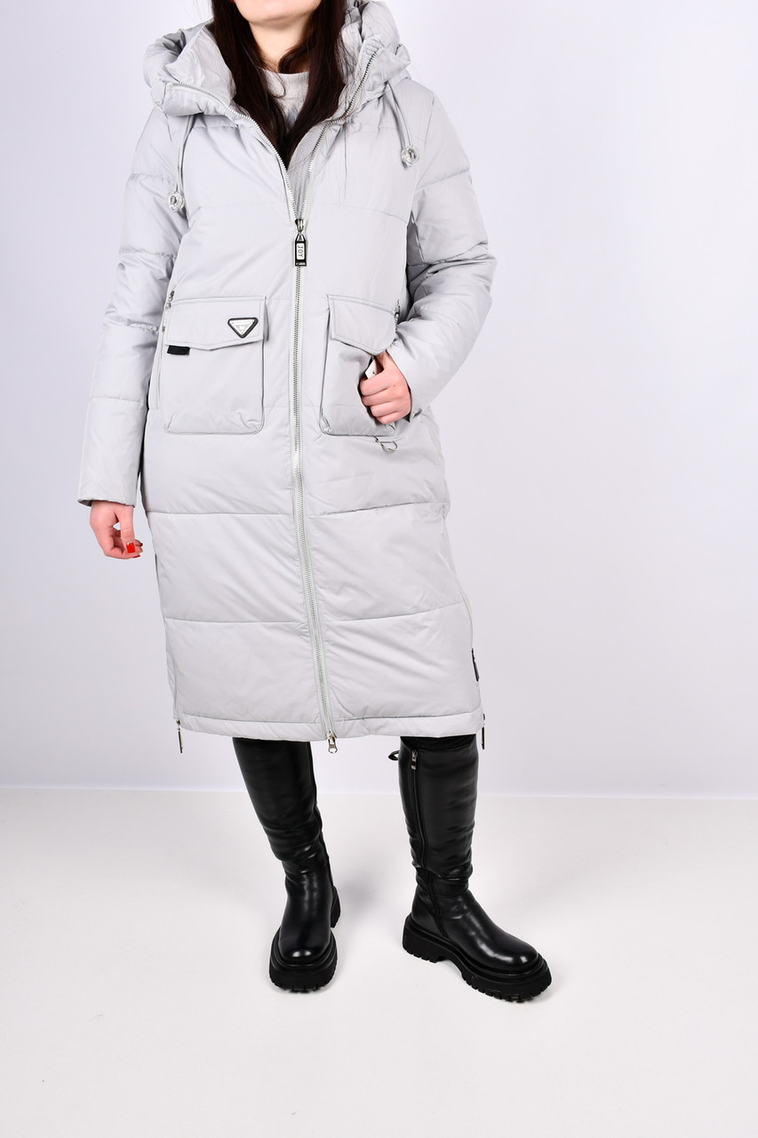 Сіра тепла куртка зимова жіноча на зиму Пальто жіноче зимове