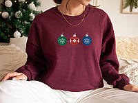 Свитшот Christmas Embroidered вишневый Рубашка рождественской с вышивкой для пар