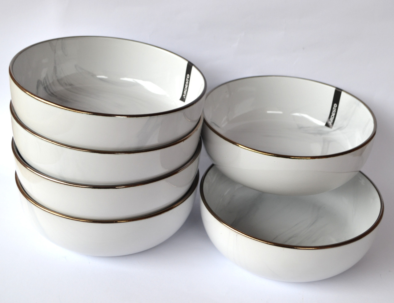 Тарілка супова 6шт Ardesto Marmo 19 см AR2919MRBW