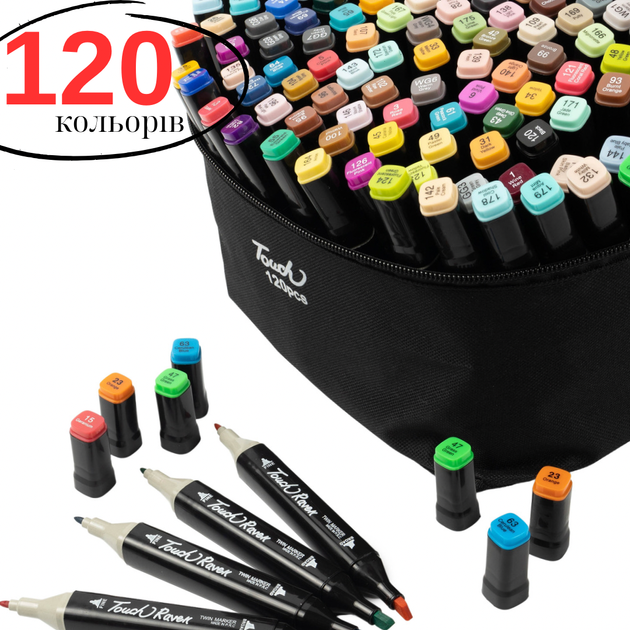 Профессиональный набор маркеров для скетчинга 120 шт, двусторонние фломастеры для рисования VAL_0006_I - фото 1 - id-p2054885942