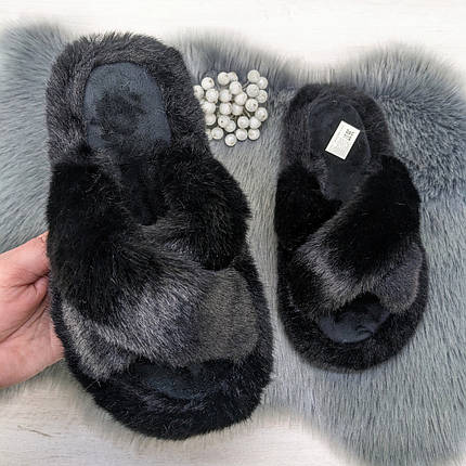 Капці жіночі хутряні чорні штучне хутро Fangre 4356, фото 1