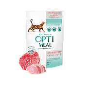 Влажный корм для стерилизованных котов OPTIMEAL с говядиной и индюшиное филе в желе 85 г