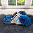 Тапочки жіночі домашні Белста сірі з синім помпоном Фламінго 2728, фото 2