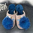 Тапочки жіночі домашні Белста сірі з синім помпоном Фламінго 2728, фото 6