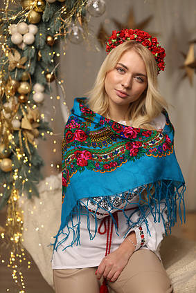 Українська хустка (100×100) блакитна
