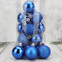 Елочные пластиковые шарики синие для украшения Набор 20 шт Диаметр 4см глянец матовые (Настоящие фото)