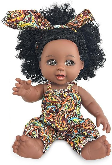 Лялька-чорна дівчина з сукнею, Африканська дівчина 25 см