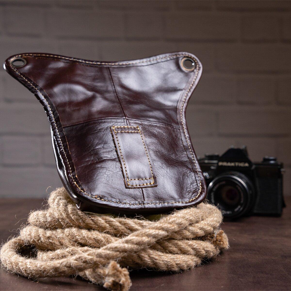 Кожаная сумка на пояс Vintage 14939 коричневая, качественная рабочая сумка мужская, на каждый день, надежная и - фото 8 - id-p2054945636