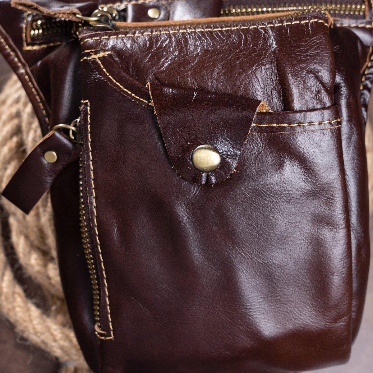 Кожаная сумка на пояс Vintage 14939 коричневая, качественная рабочая сумка мужская, на каждый день, надежная и - фото 9 - id-p2054945636