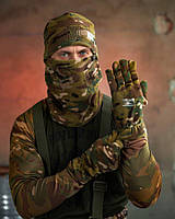 Флісова тактична шапка мультикам комплект 3в1, Головний убір для ЗСУ теплий зимовий військовий одяг