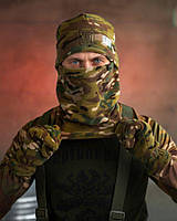 Зимняя тактическая шапка на флисе мультикам, Теплая армейская одежда для ВСУ комплект шапка баф перчатки