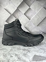 Армейские кожаные ботинки с мехом ВСУ, Тактические мужские зимние ботинки ЗСУ черные, Военные полуберцы зима