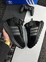 Зимові чоловічі кросівки Adidas Retropy E5 total black Fur winter Адідас Ретропі чорні замшеві з хутром зима, фото 4