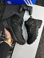 Мужские зимние кроссовки Adidas Terrrex Swift R Gore Tex Fur All Black Адидас Терекс черные текстиль мех зима