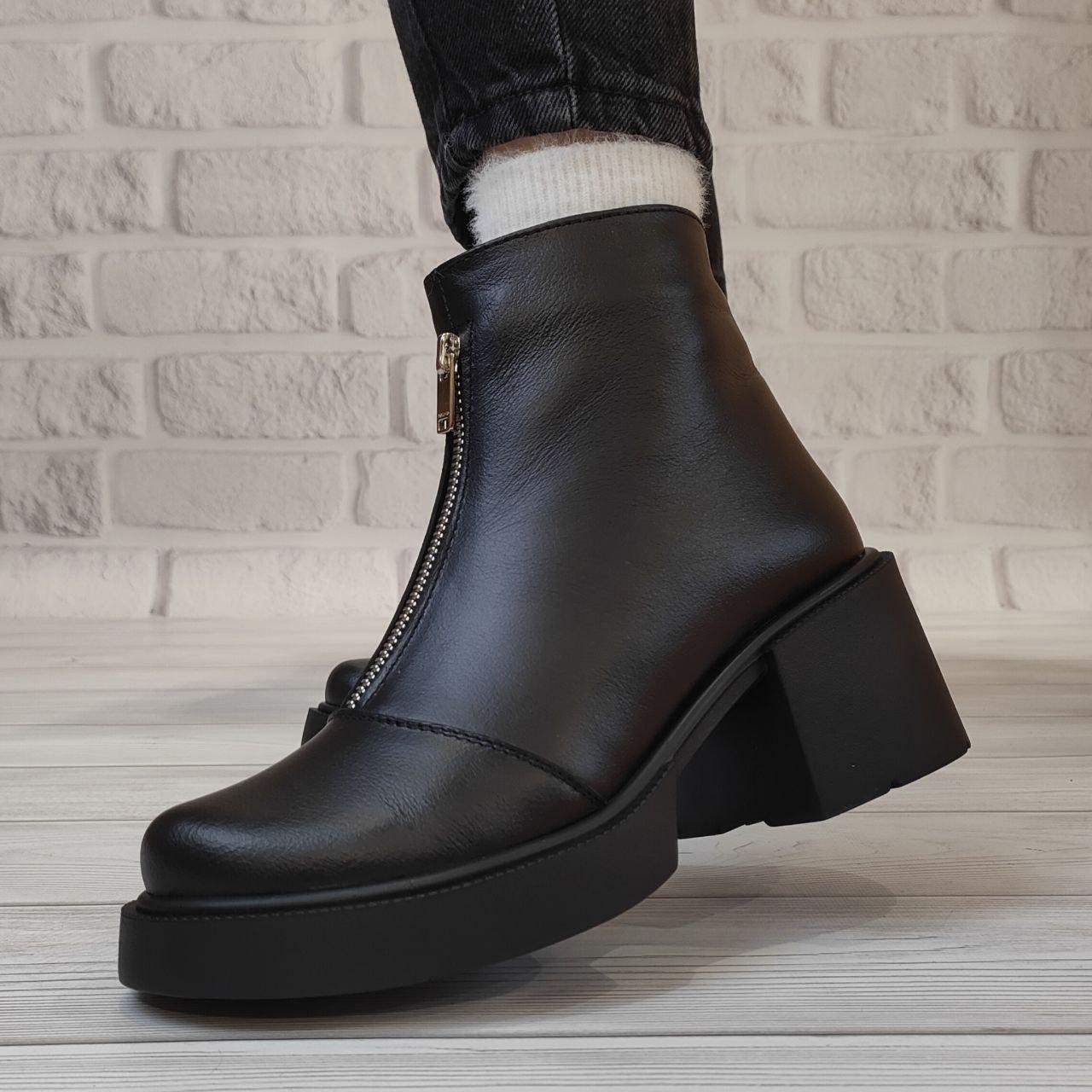 Жіночі шкіряні зимові черевики на платформі, фото 1