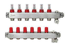 Колектор для теплої підлоги Danfoss SSM-F (6 виходів) з витратами (нержавійка) 088U0756