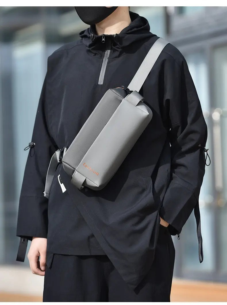 Сумка чоловіча нагрудна бананка водонепроникна 31*15*7см сіра (5-0175), фото 1