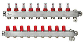 Колектор для теплої підлоги Danfoss SSM-F (9 виходів) з витратами (нержавійка) 088U0759