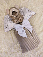 Зимний плюшевый комплект для новорожденных конверт одеяло + комбинезон, капучино