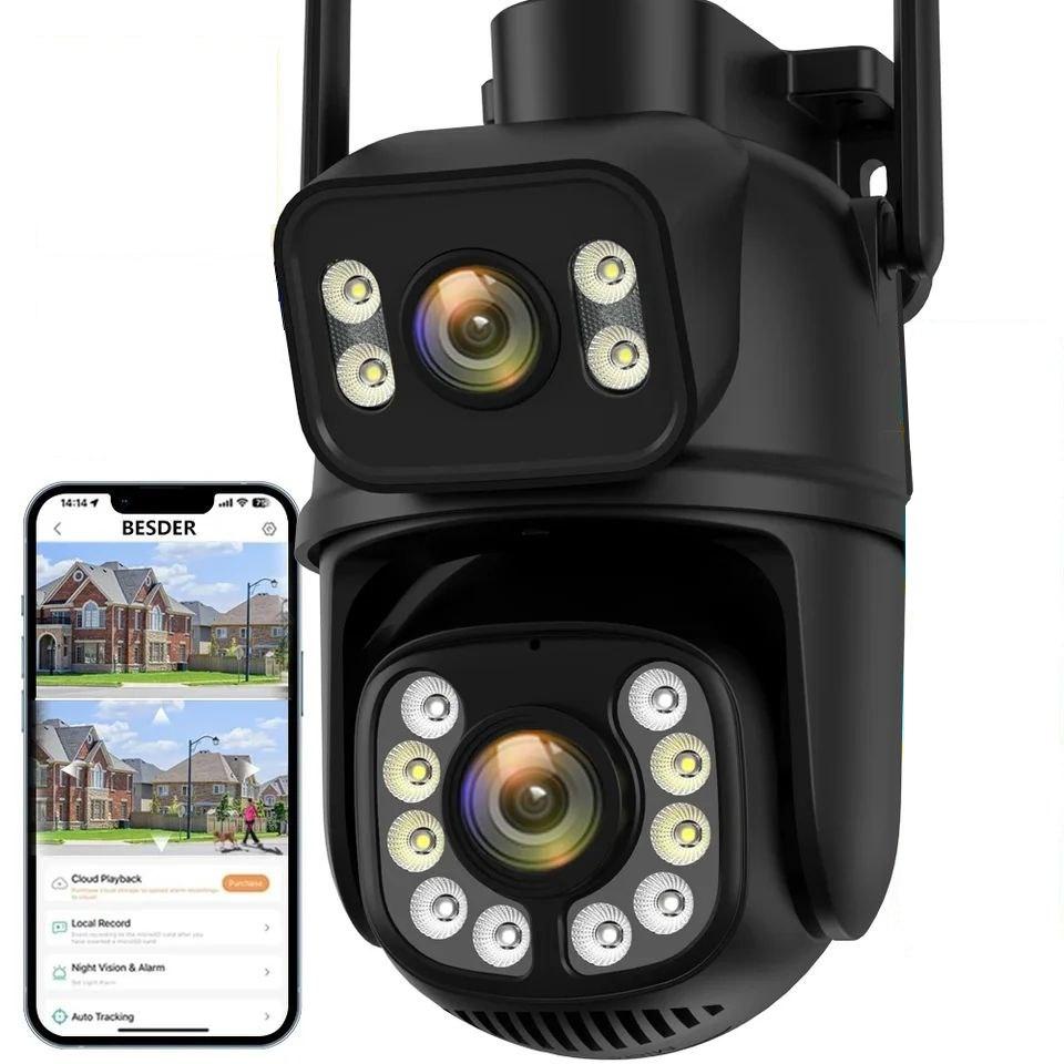 Уличная охранная поворотная WIFI камера наблюдения Besder A8HQ 4MP с 2 объективами.  iCSee, фото 1