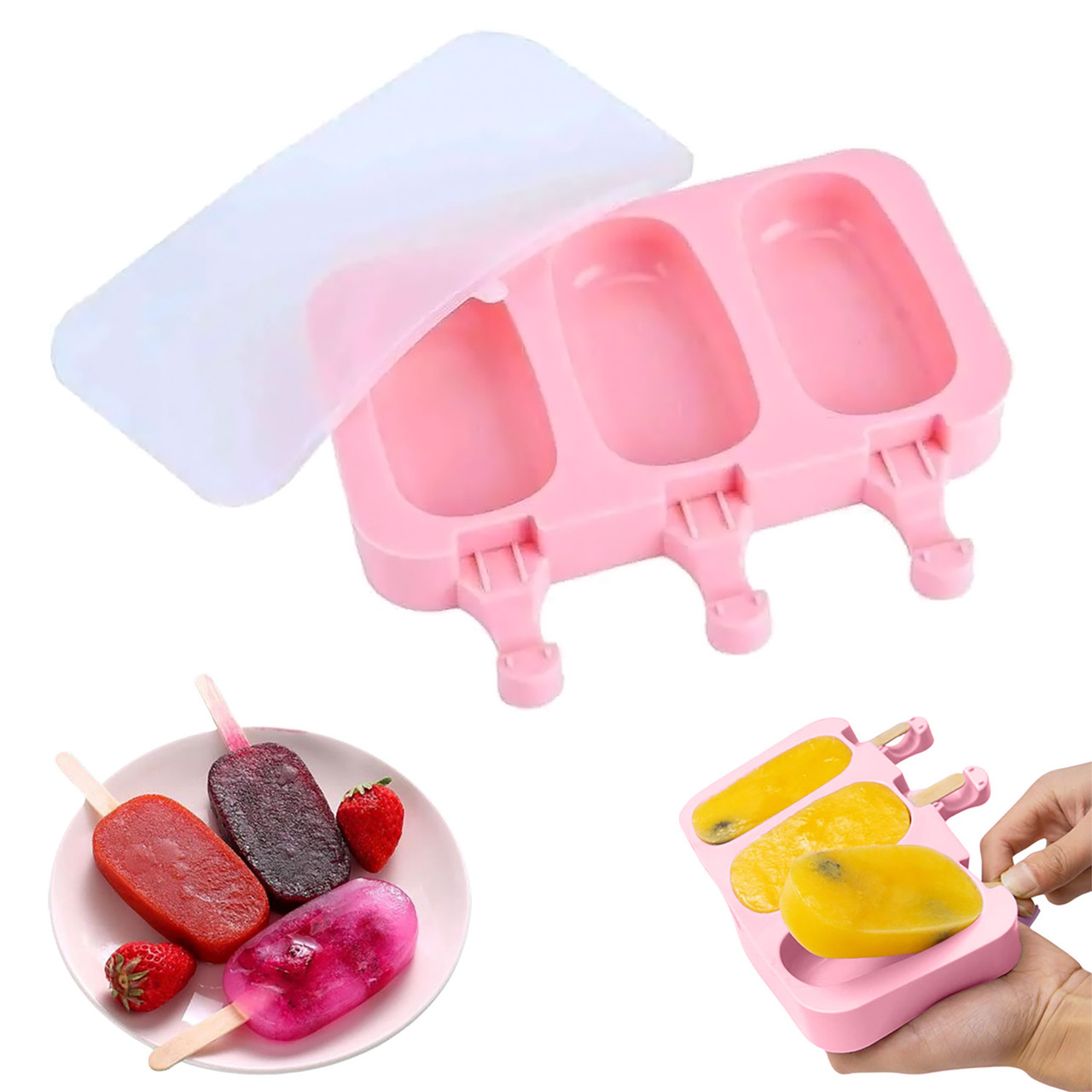 Форма силіконова для морозива Ескімо та євродесертів з паличками (3 комірки) 19х14 см, фото 1