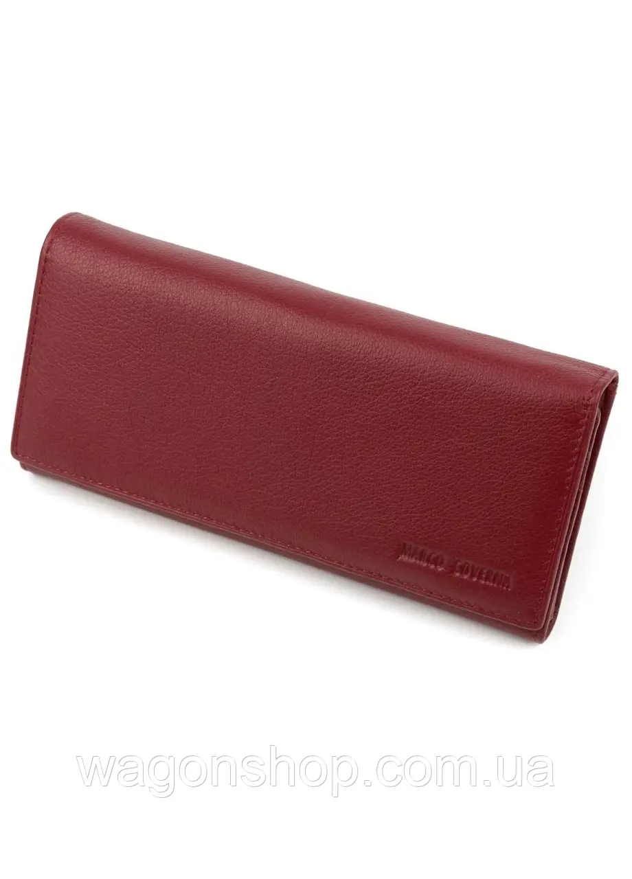 Жіночий шкіряний гаманець бордового кольору на магніті Marco Coverna, фото 1