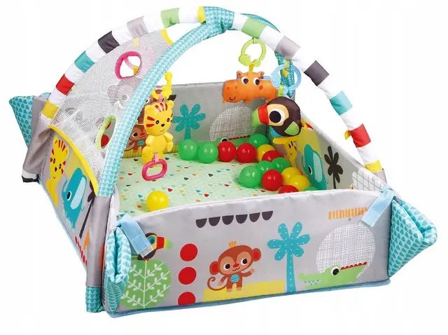 Дитячий ігровий килимок для немовлят та малюків 5в1 розвиваючий з підвісними іграшками бортиками та кульками, фото 1