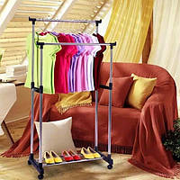 Вішалка-стійка для одягу телескопічна на коліщатках Double Pole