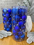 Набір новорічних іграшок (24 шт). Куля 6 см. Колір синій, фото 2