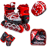 Детские Ролики в комплекте с защитой и шлемом "Happy Monday Red 979210877-S" р29-33 с светящимися колёсами.