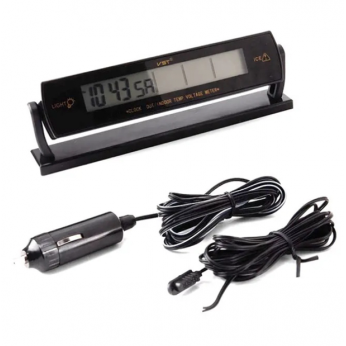 Автомобільний годинник із термометром і вольтметром VST-7013V Синій підсвітка, фото 1